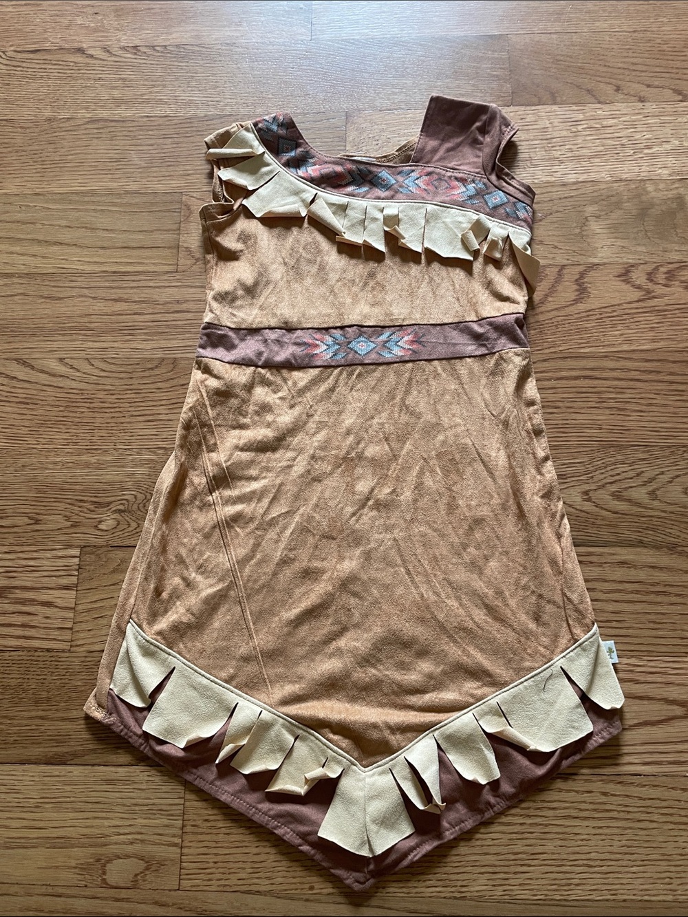 Girls Tan Fringe One-Shoulder Indian Costume Dress